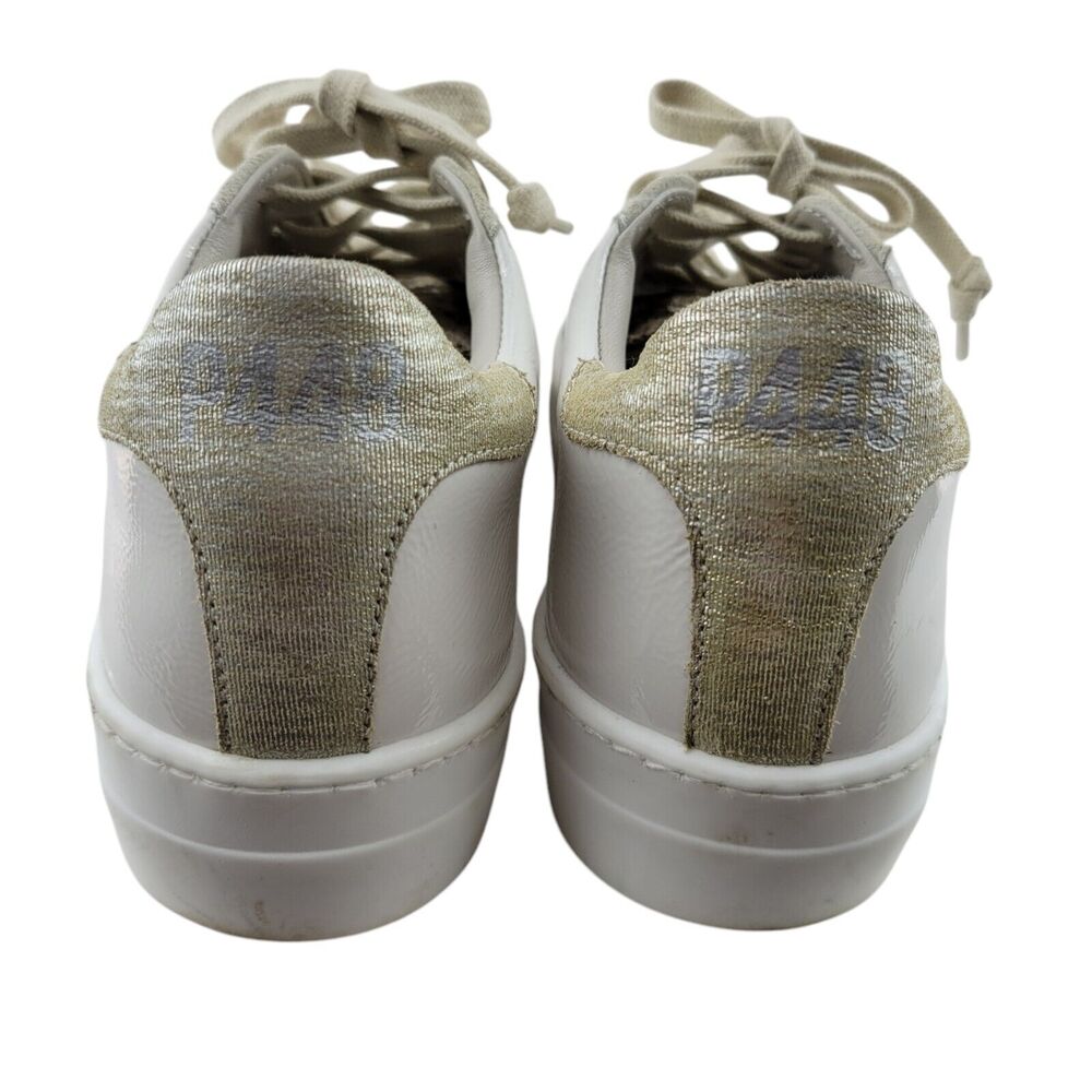 P448 Thea Platform Sneakers Womens 6 6.5 36 White Patent Leather Low Top Tan - Picture 6 of 14